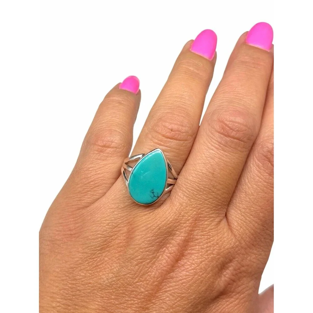 Aztec Mountain Turquoise Ring Size 7 Solid 925 Sterling Silver